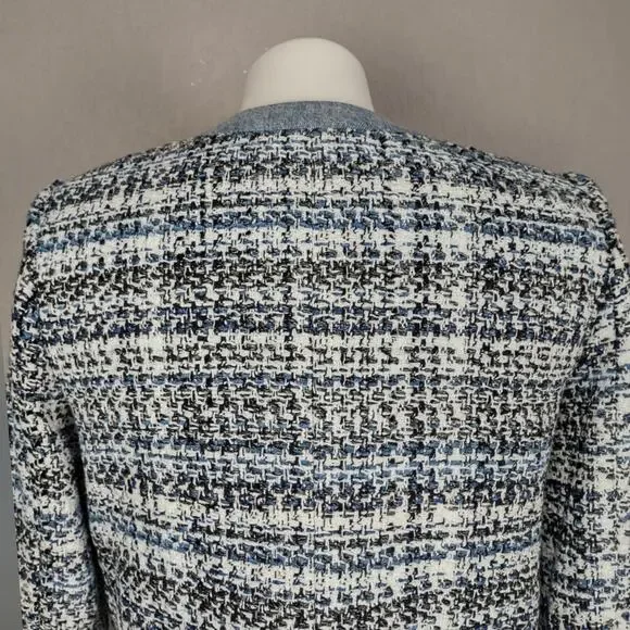Alice + Olivia Avis Blue Tweed Denim Jean Combo Patch jacket Size Medium - Picture 13 of 16